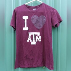 Women's I Love Texas A&M Burgundy T Shirt Size Large I Heart Texas A&M Aggies